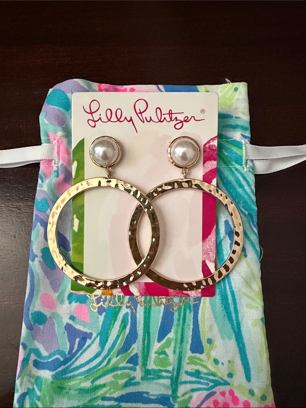 Lilly Pulitzer Gold Hoop Earrings with Pearl Studs